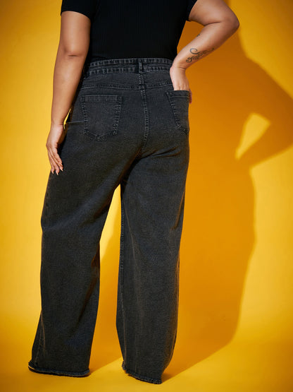 Black Wash Front Flap Pocket Straight Jeans-SASSAFRAS Curve
