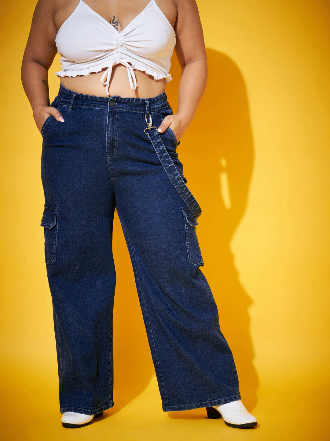 Navy Wash Side Patch Pocket Jeans-SASSAFRAS Curve
