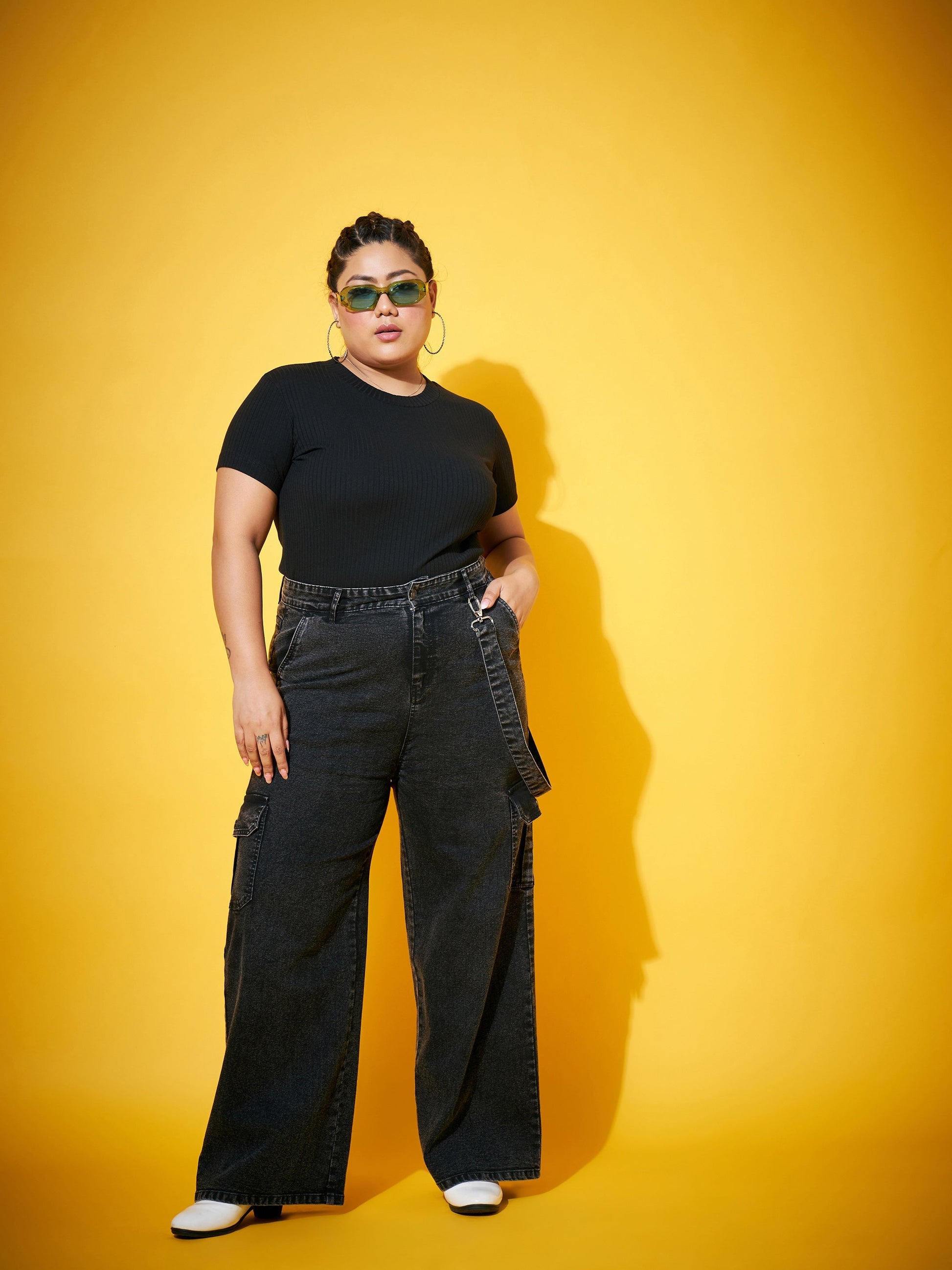 Plus size women's Black Denim Black Wash Side Patch Pocket Jeans by Sassafras Curve for wholesale buyers, boutiques, resellers and bulk orders from