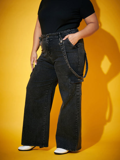 Black Wash Side Patch Pocket Jeans-SASSAFRAS Curve