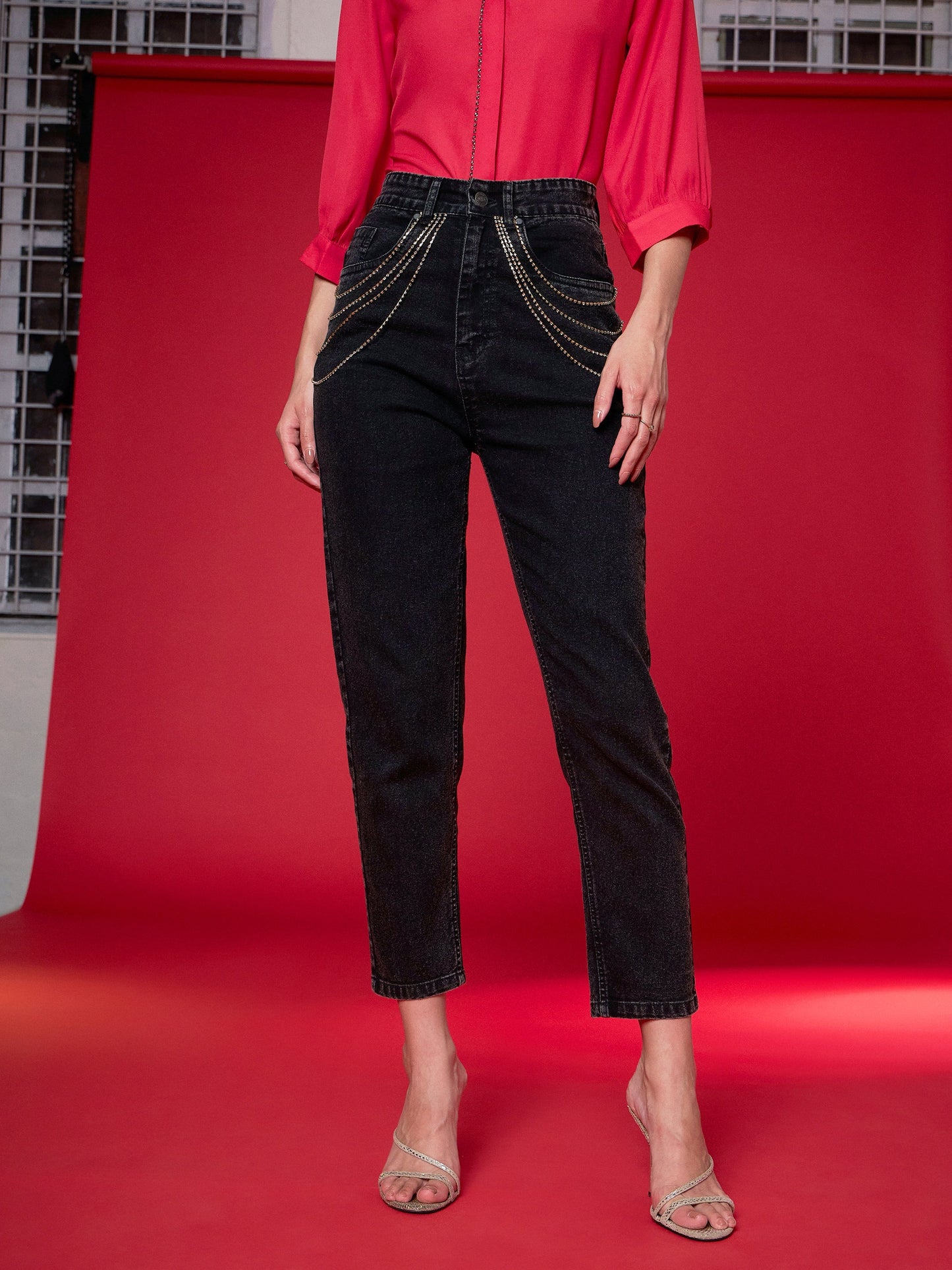 Black Denim Diamante Relax Jeans