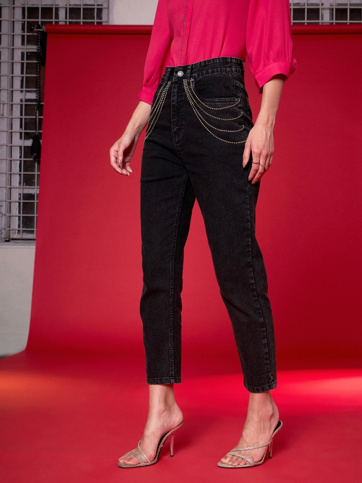 Black Denim Diamante Relax Jeans