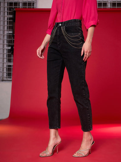 Black Denim Diamante Relax Jeans