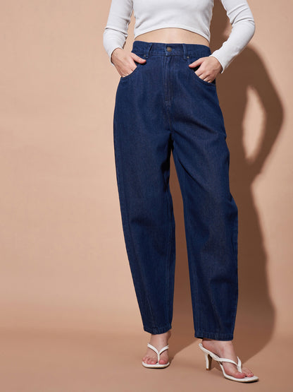 Navy Mid Rise Balloon Fit Jeans