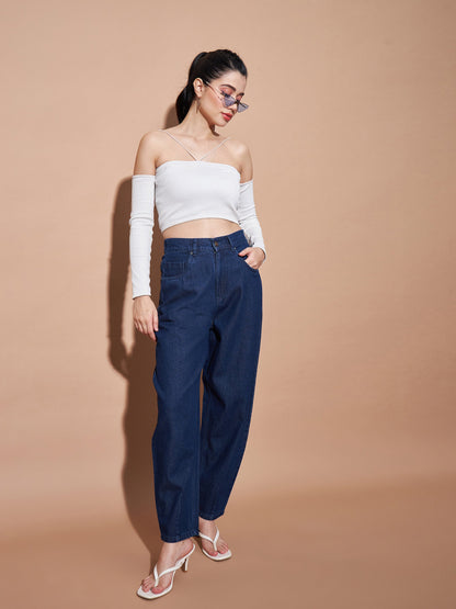 Navy Mid Rise Balloon Fit Jeans