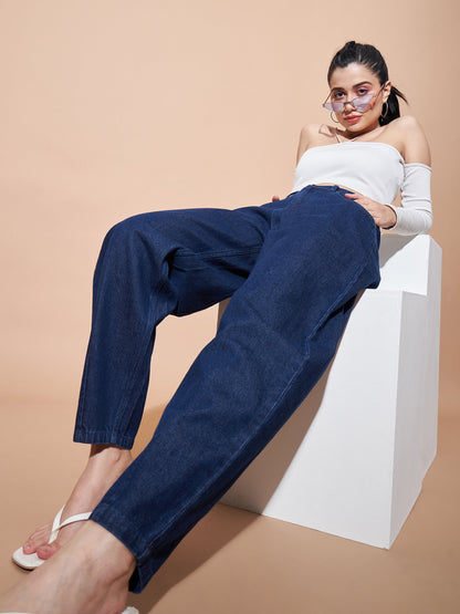 Navy Mid Rise Balloon Fit Jeans