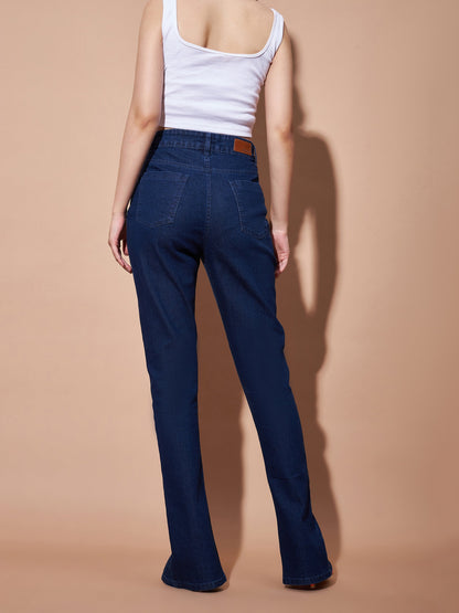 Navy Mid Rise Skinny Fit Slit Jeans
