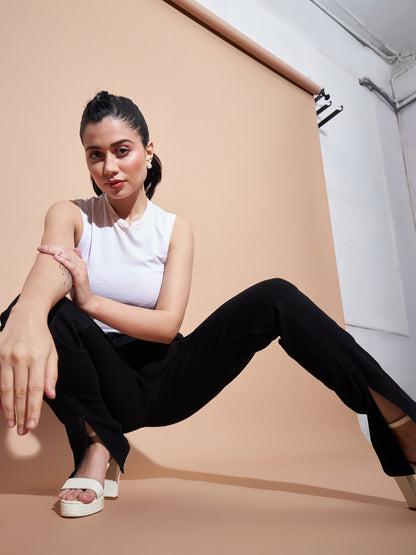 Women Black Mid Rise Skinny Fit Slit Jeans