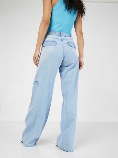 Women Ice Blue Wide Leg Jeans