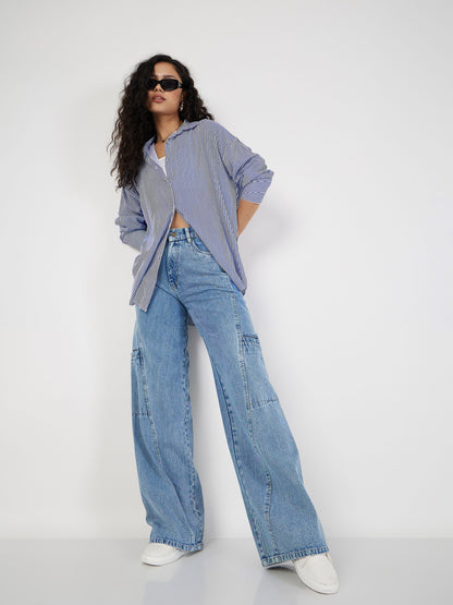 Women Blue Wide Leg Jeans