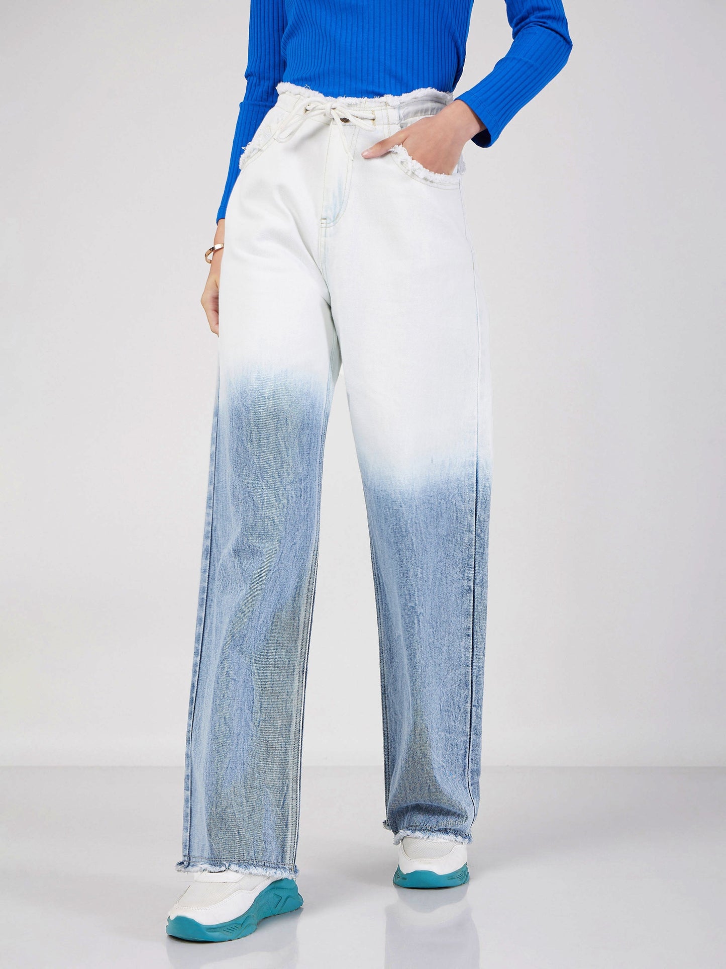 Blue & White Ombre Straight Jeans