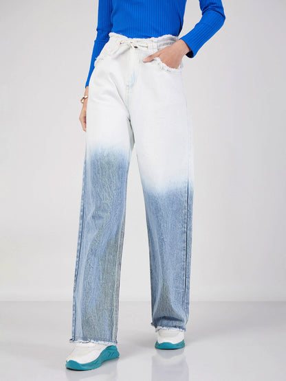 Blue & White Ombre Straight Jeans