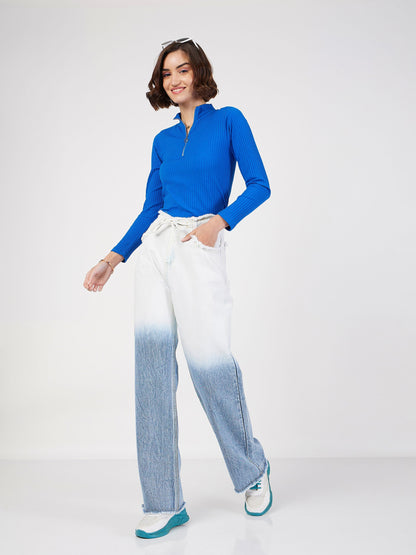 Blue & White Ombre Straight Jeans