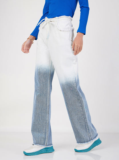 Blue & White Ombre Straight Jeans