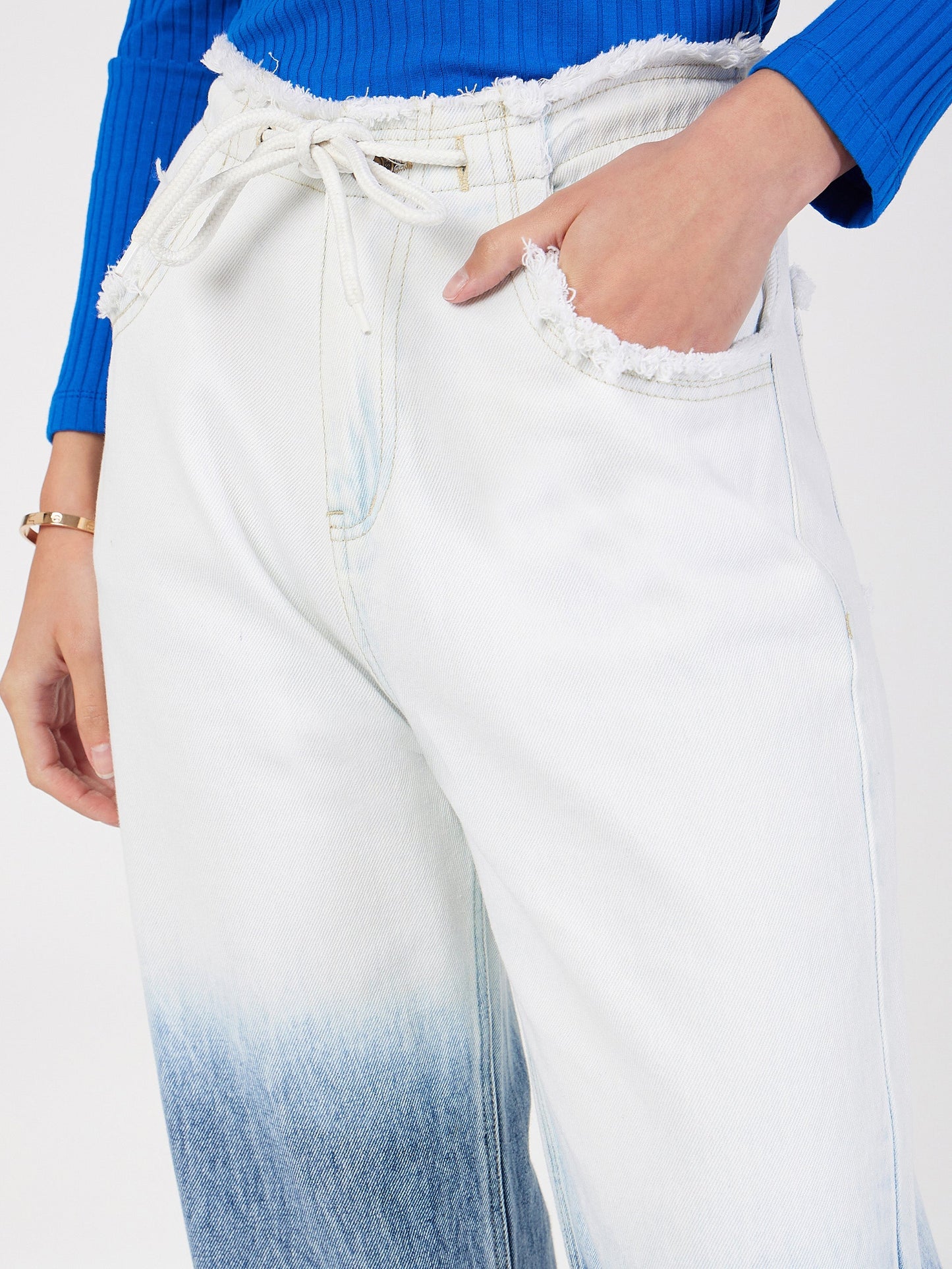Blue & White Ombre Straight Jeans