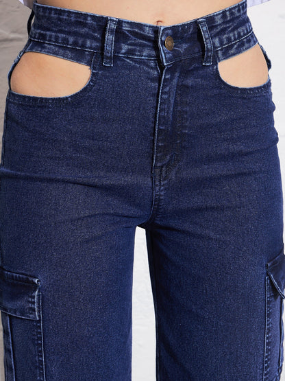 Blue Blast Waist Cut Out Cargo Jeans