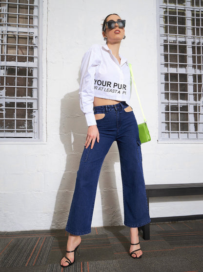 Blue Blast Waist Cut Out Cargo Jeans