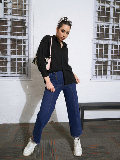 Blue Blast Zipper Detail Straight Jeans