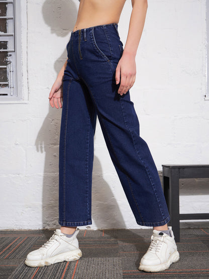 Blue Blast Zipper Detail Straight Jeans