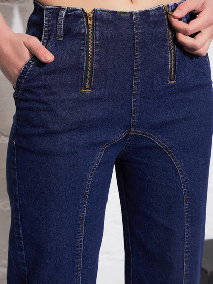 Blue Blast Zipper Detail Straight Jeans