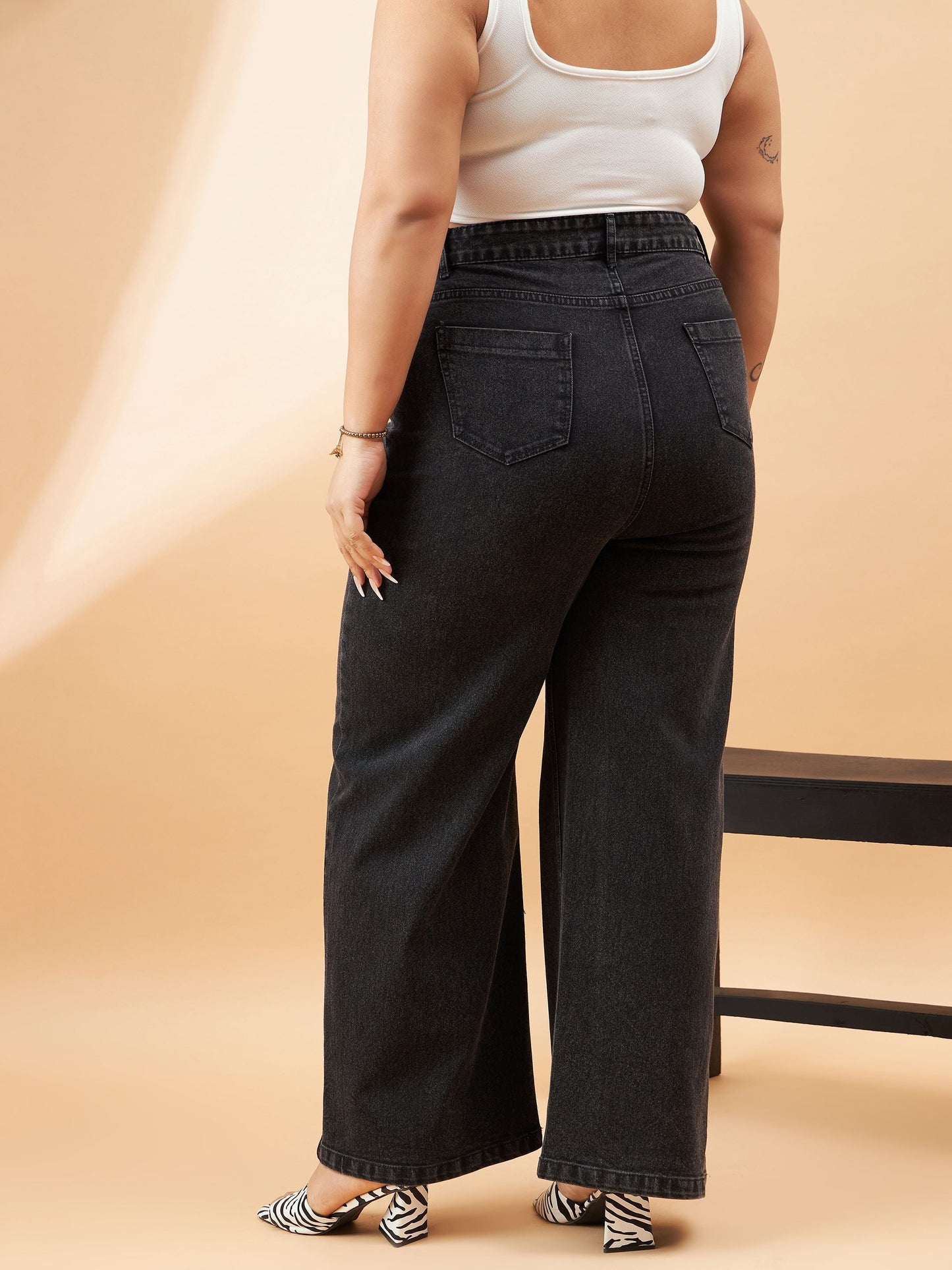Black Acid Wash Knee Slash Straight Jeans