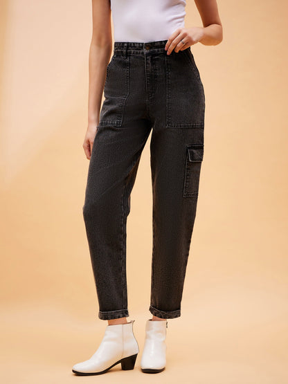 Black Multi Pockets Balloon Fit Jeans
