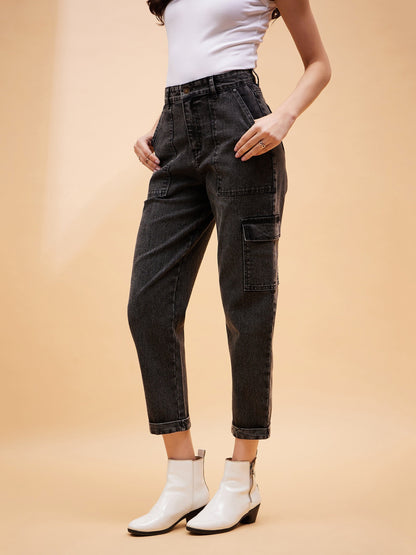 Black Multi Pockets Balloon Fit Jeans