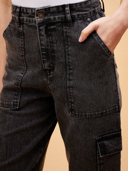 Black Multi Pockets Balloon Fit Jeans