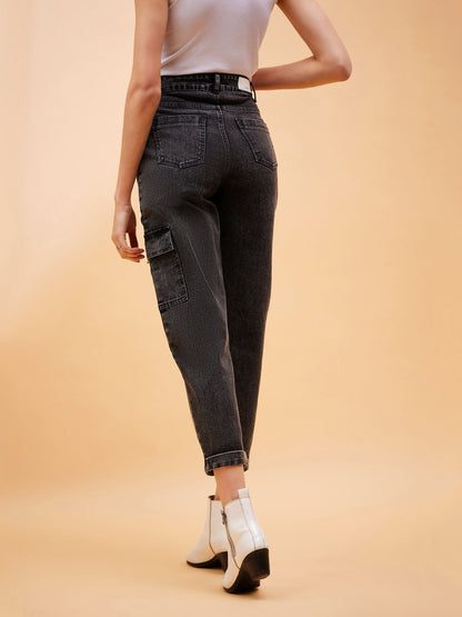 Black Multi Pockets Balloon Fit Jeans