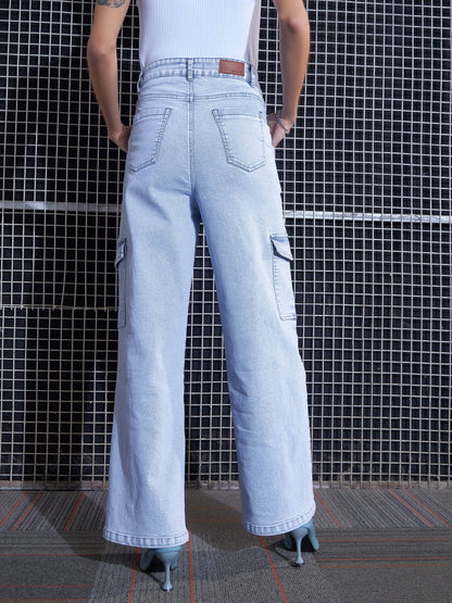 Blue Contrast Stitch Cargo Straight Jeans