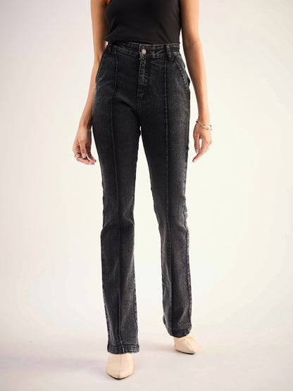 Black Mid Rise Boot Cut Jeans