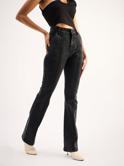 Black Mid Rise Boot Cut Jeans