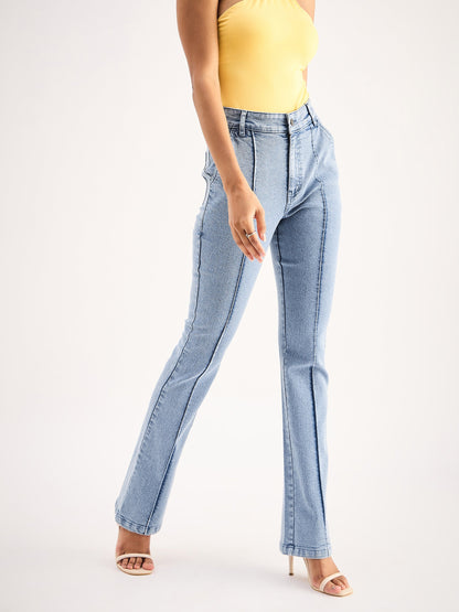 Ice Blue Mid Rise Boot Cut Jeans