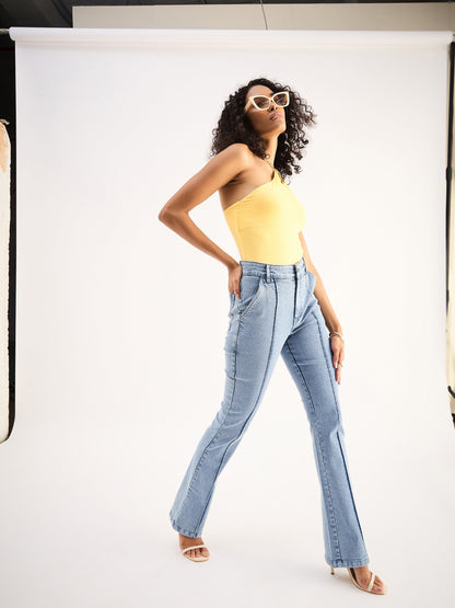 Ice Blue Mid Rise Boot Cut Jeans