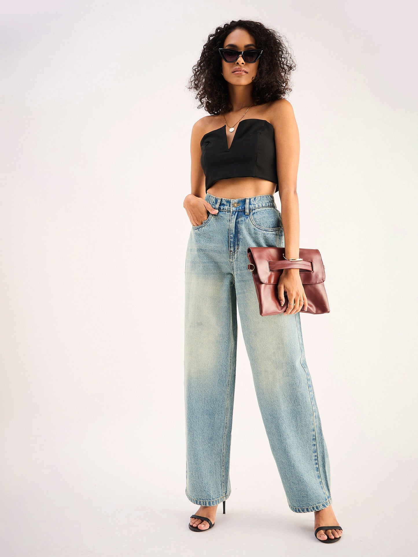 Blue Whisker Faded Wide Leg Jeans