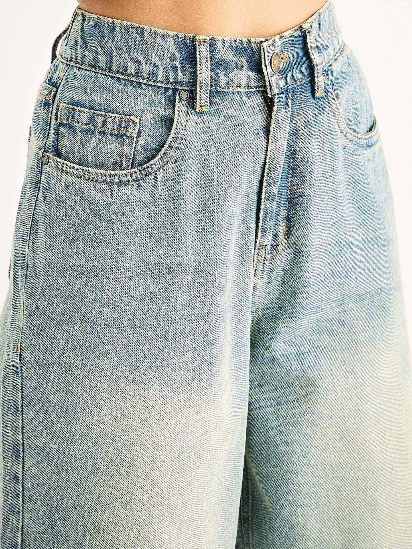 Blue Whisker Faded Wide Leg Jeans