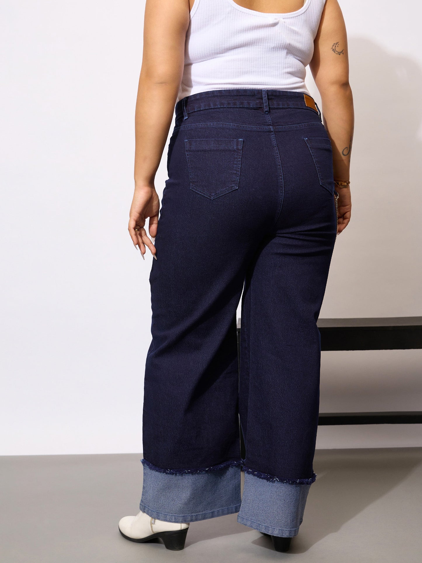 Navy Acid Wash Color Block Straight Jeans