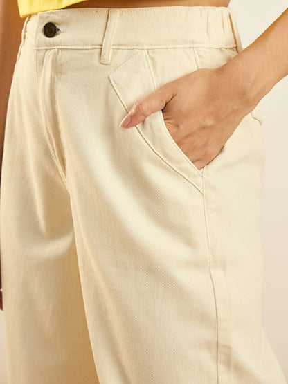 Beige Hem Drawstring Detail Jogger Jeans