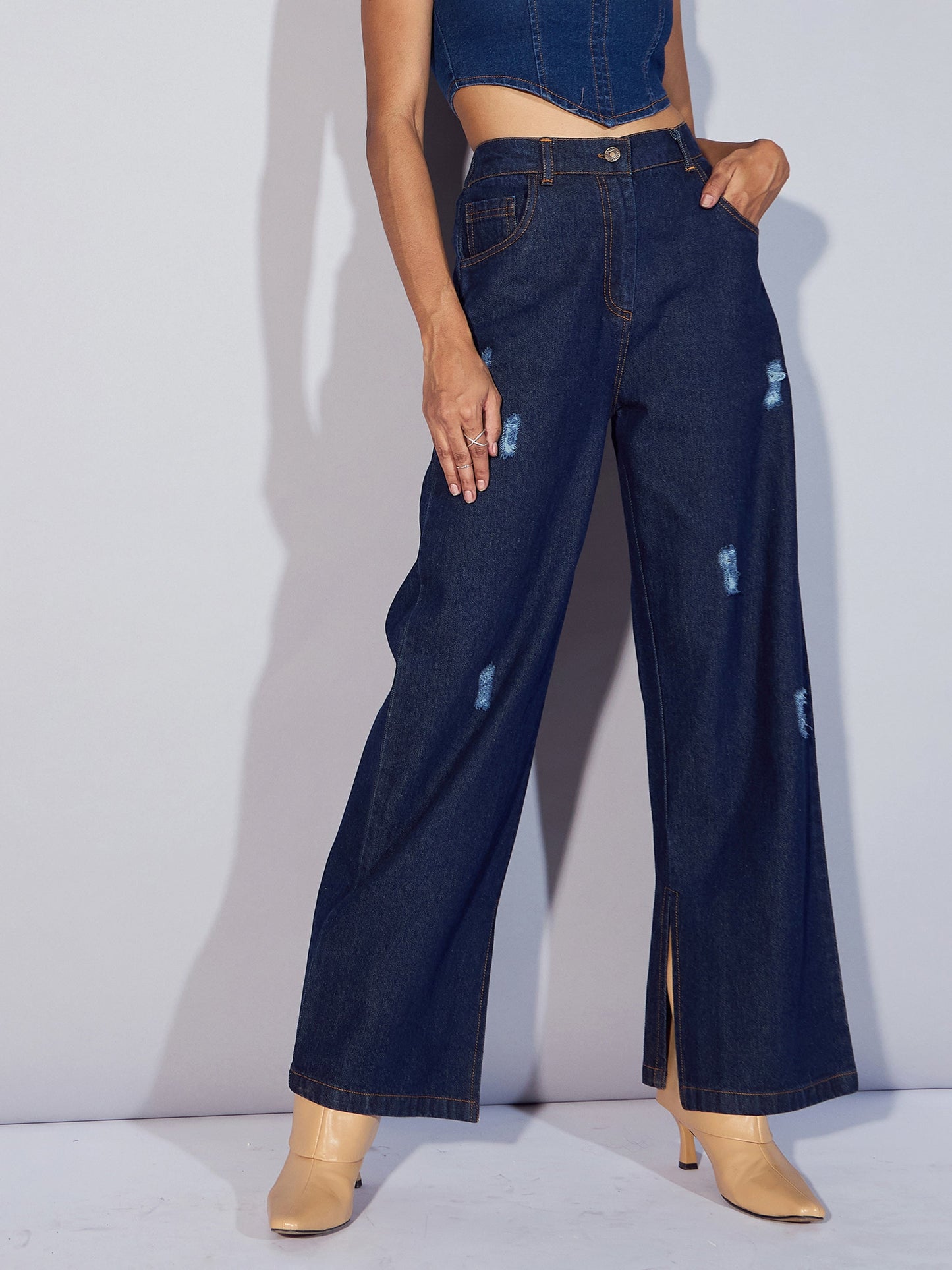 Blue Distress Straight Jeans