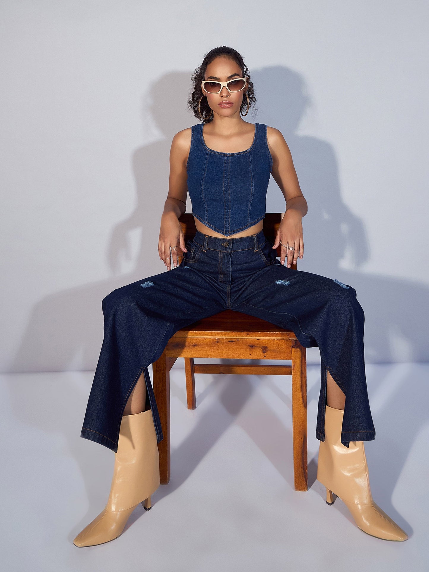 Blue Distress Straight Jeans