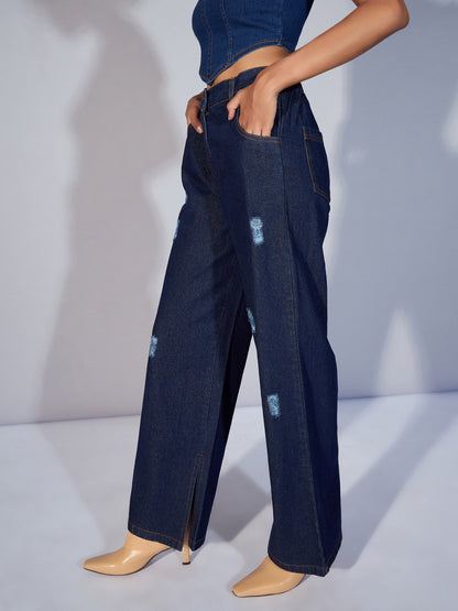 Blue Distress Straight Jeans