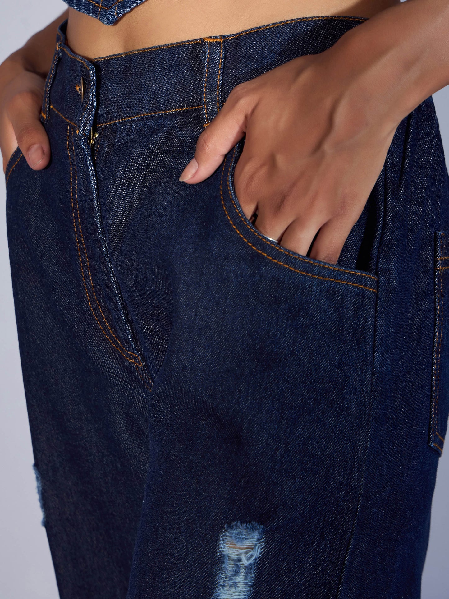 Blue Distress Straight Jeans