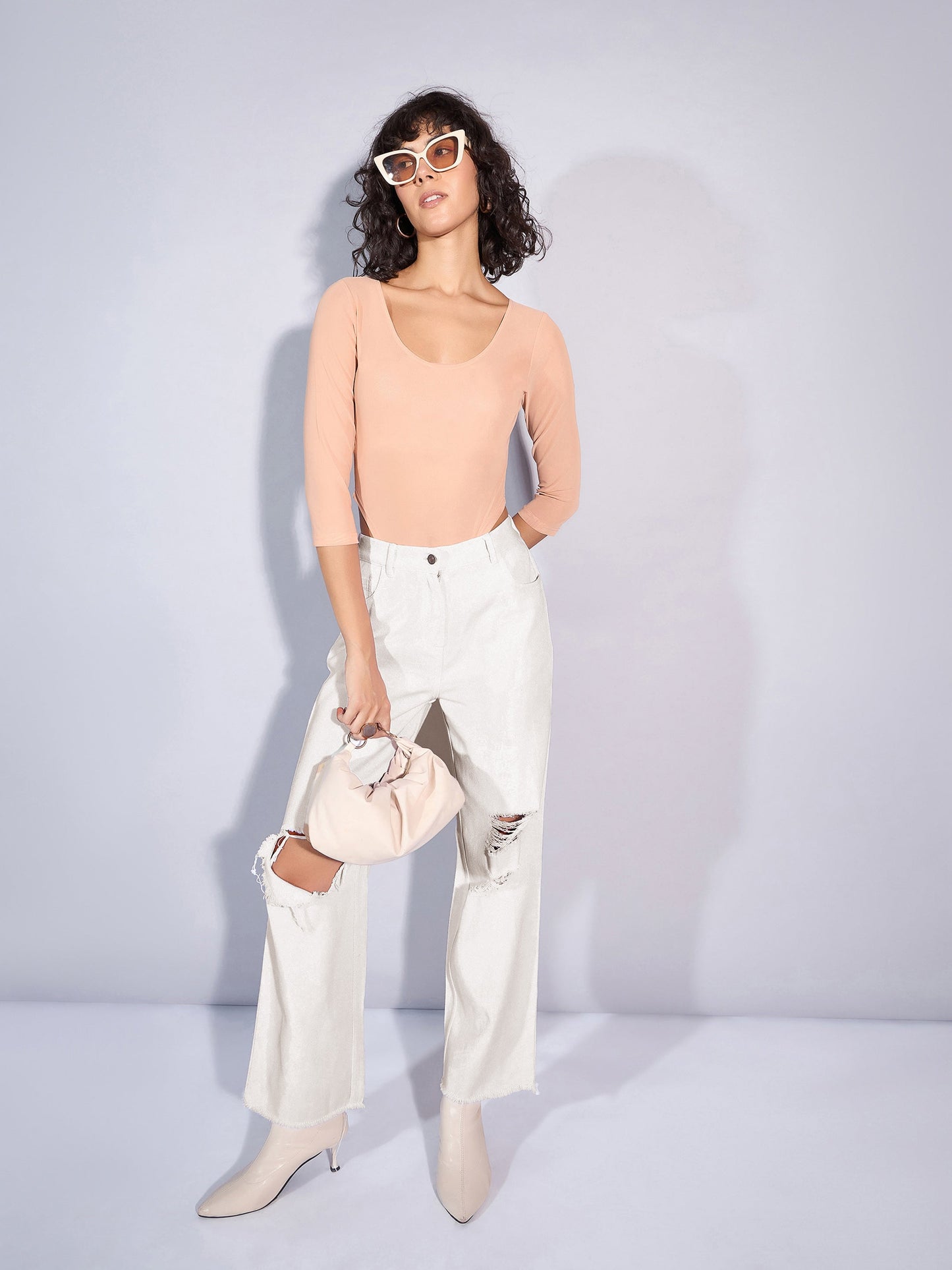White Twill Distress Frayed Hem Jeans