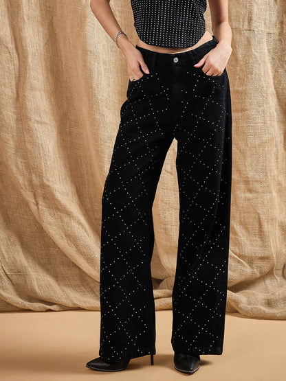 Black Stud Work Straight Fit Jeans