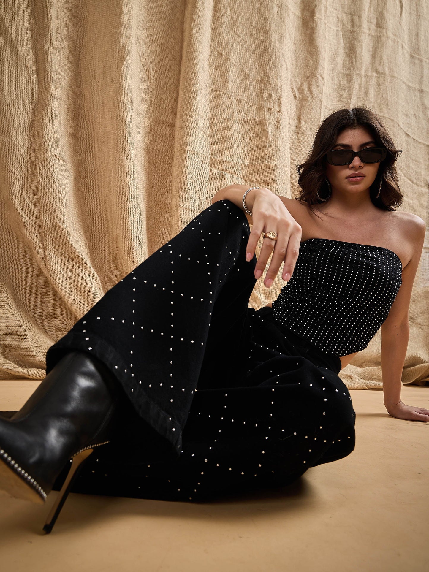 Black Stud Work Straight Fit Jeans