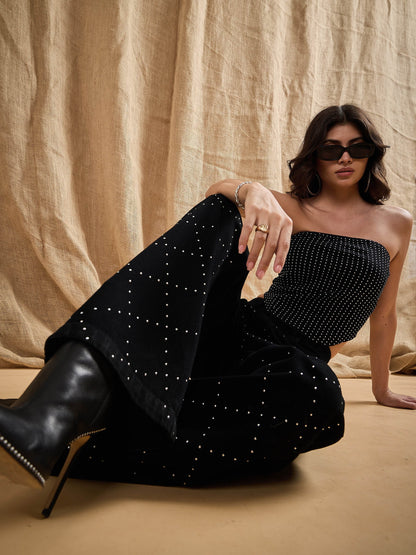 Black Stud Work Straight Fit Jeans