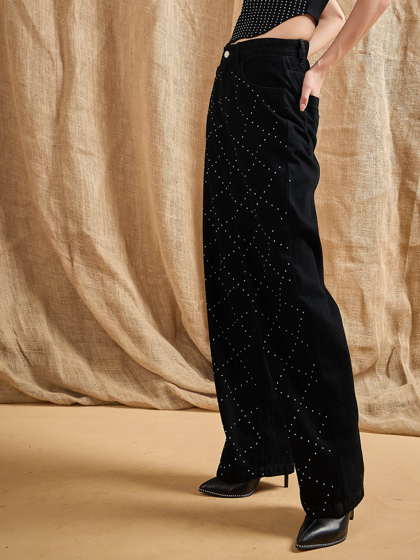 Black Stud Work Straight Fit Jeans