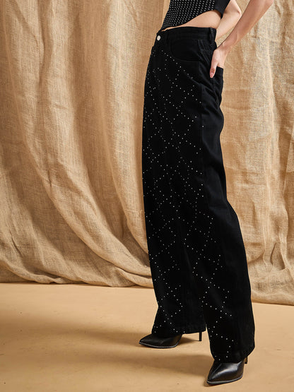 Black Stud Work Straight Fit Jeans