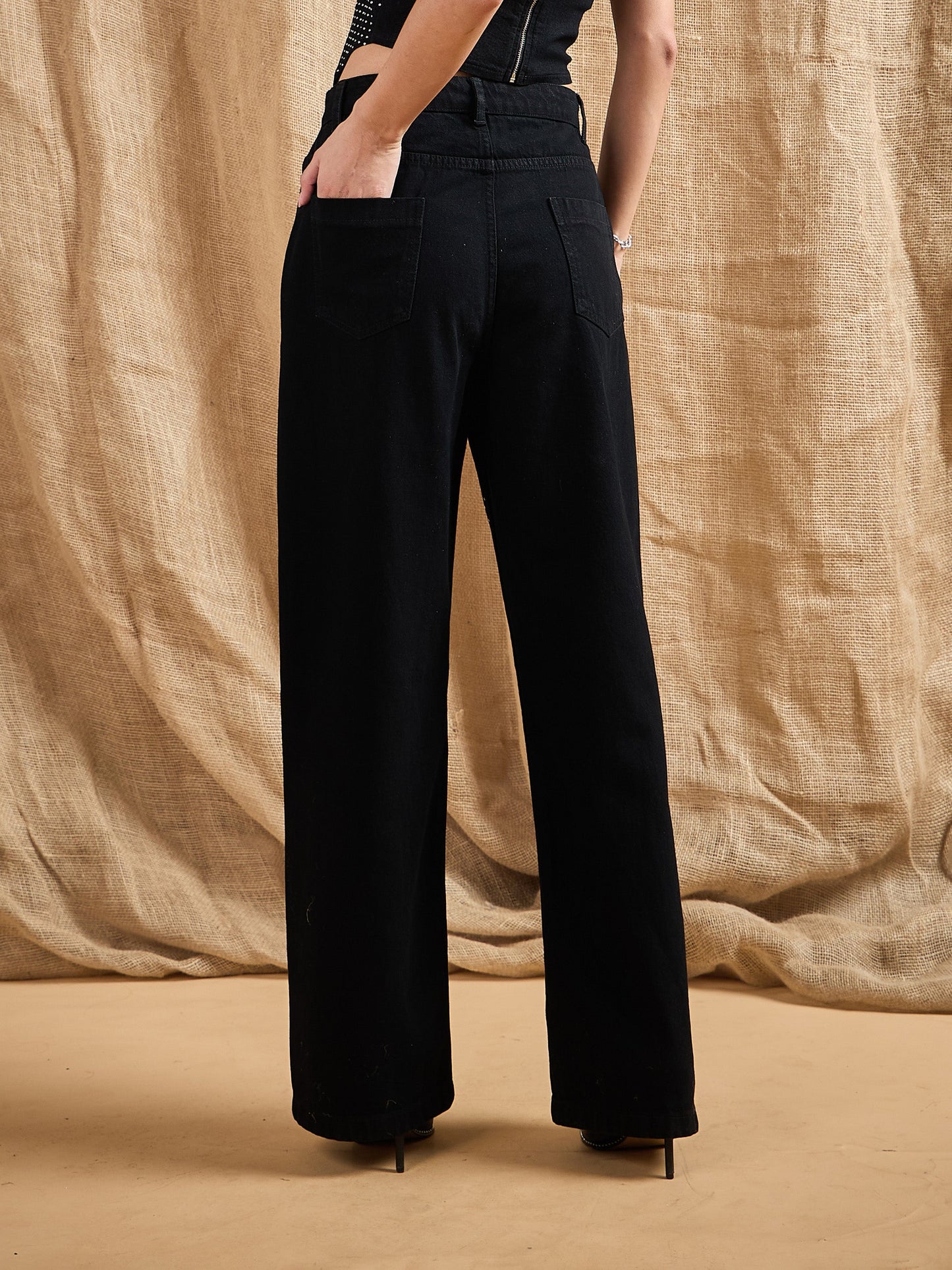 Black Stud Work Straight Fit Jeans
