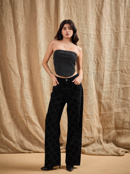 Black Stud Work Straight Fit Jeans